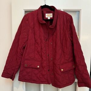 Talbots Quilted Jacket Brick Red  Faux Fur Lining Snap Front Women’s Size Large